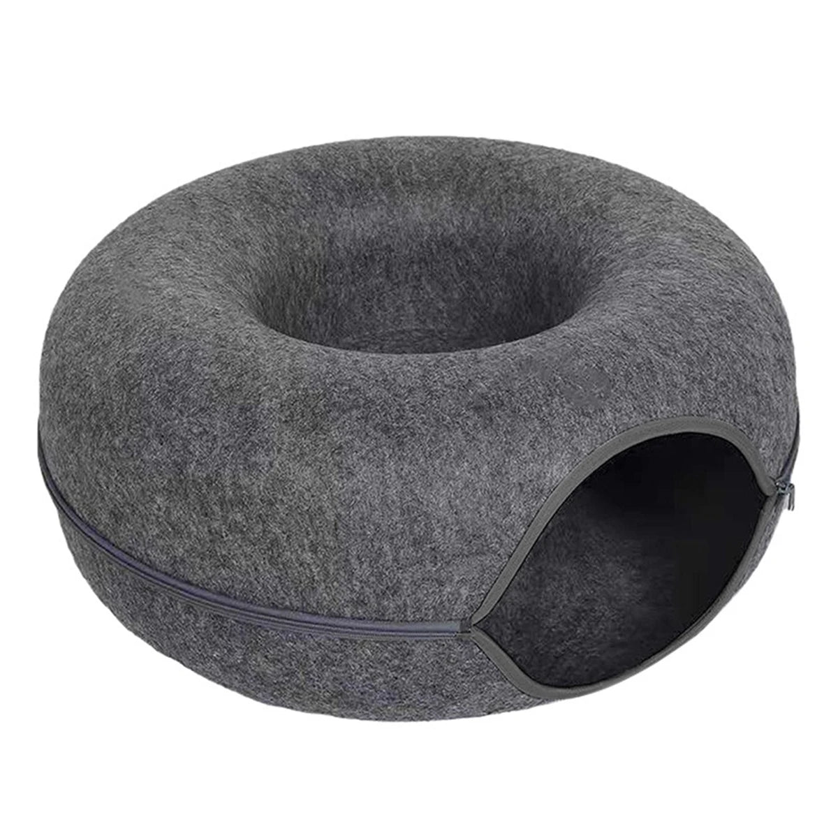 Nik's Felt Donut Cat Bed – 2-in-1 Tunnel & Hideaway, Zipper Design