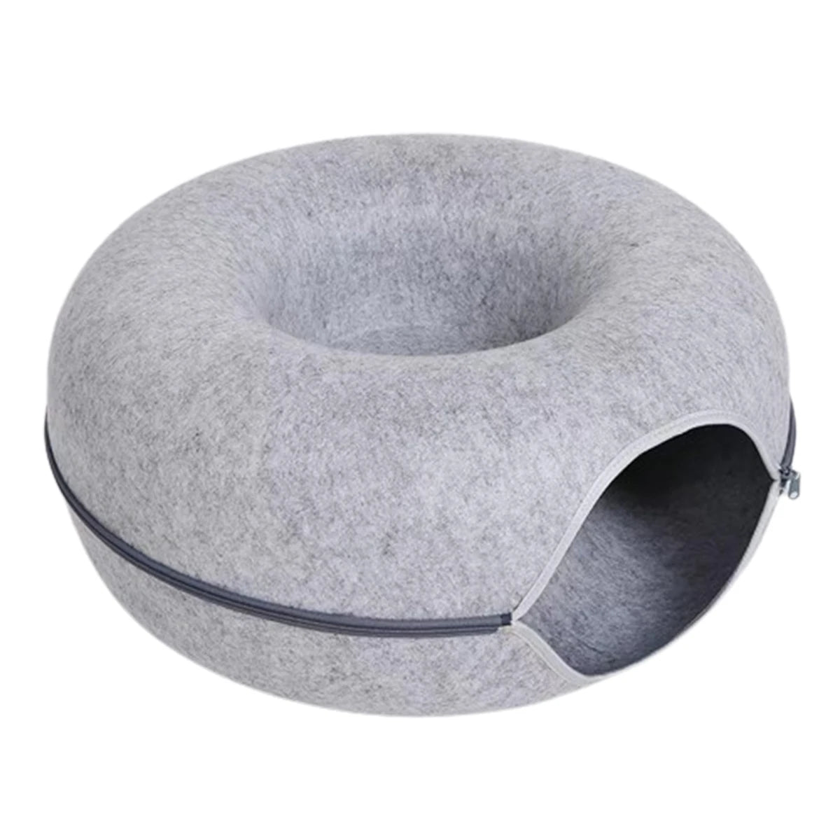 Nik's Felt Donut Cat Bed – 2-in-1 Tunnel & Hideaway, Zipper Design
