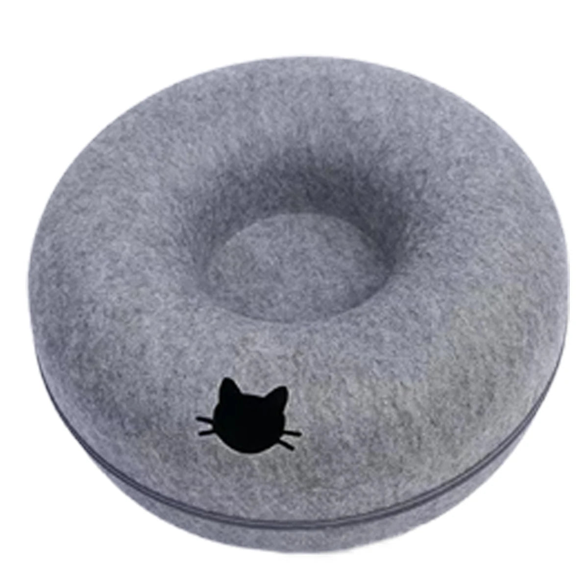 Nik's Felt Donut Cat Bed – 2-in-1 Tunnel & Hideaway, Zipper Design